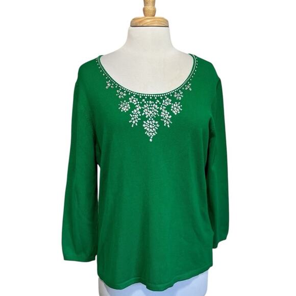 Ruby Rd Holiday Green Sweater Size XL Embellished Long Sleeve Women - Picture 1 of 6